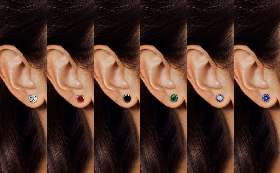 6 pairs of Colors Crystal Stud Earrings for Women Geometric Square, Love, round Zircon Earrings Gold Stainless Steel Jewelry Accessories Party, Gift