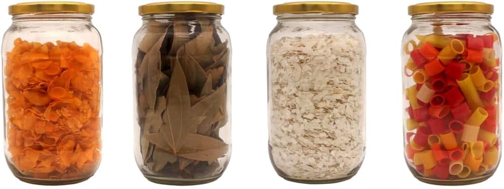 MM Glass Jar Containers Container Set of 1 Piece for Kitchen Storage - 1000 ml (1 kg) Each - Airtight Black Lids, BPA-Free, Food Safe - Pantry Storage Jars for Dry Food, Sugar, Snacks & Spices Metal Lid Bubble Wrapped