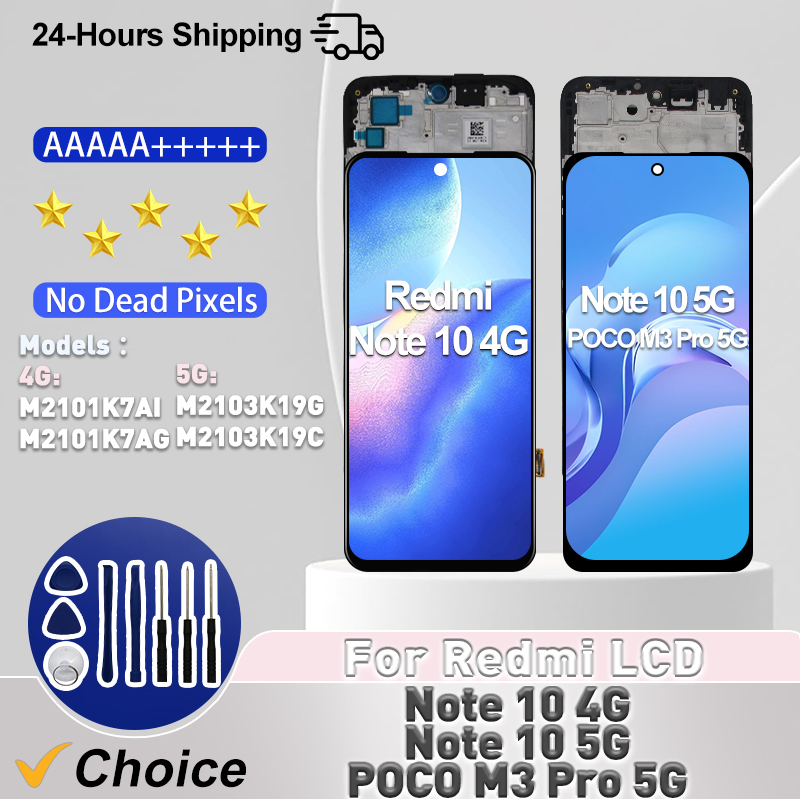 6.67" AMOLED For Redmi Note10Pro M2101K6G Display Replacment For Redmi Note 10 Pro Display LCD Touch Screen with Frame