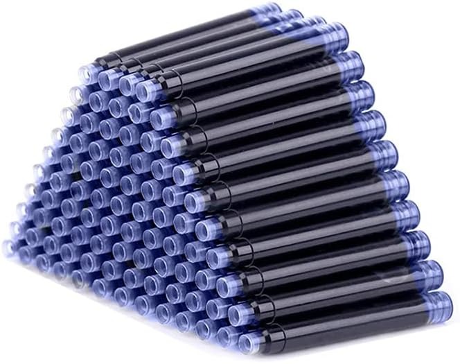 100 Pieces Fountain Pen Ink Pen Ink Cartridges Fountain Pen Refill Short Cartridges with 3.4 mm Bore Diameter for Calligraphy Pen and Fine Writing 2 x 0.28 Inch/ 5.1 x 0.7 cm(Blue Cartridges)