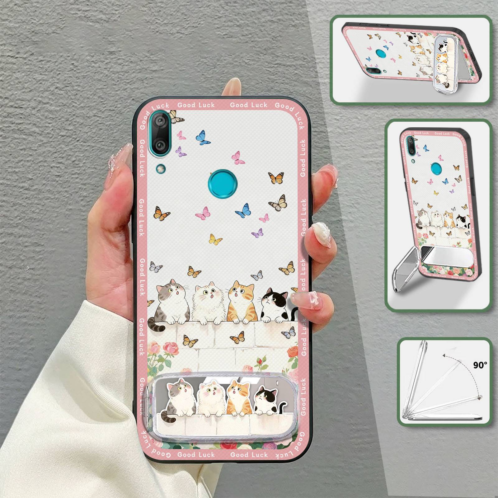 Plush Cloth Patch Phone Case For Huawei Y7 2019/Y7 Prime 2019 Fashion Design Shockproof Anti-dust Durable Makeup Mirror