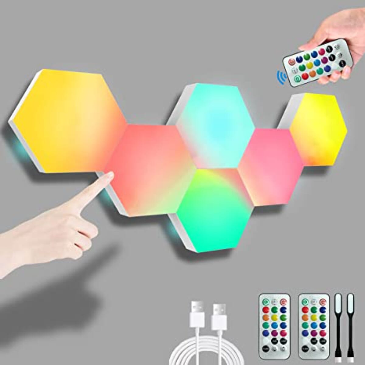 Hexagon Lights with Remote Control, Smart LED Wall Light Panels Touch-Sensitive RGB Gaming Night Lights