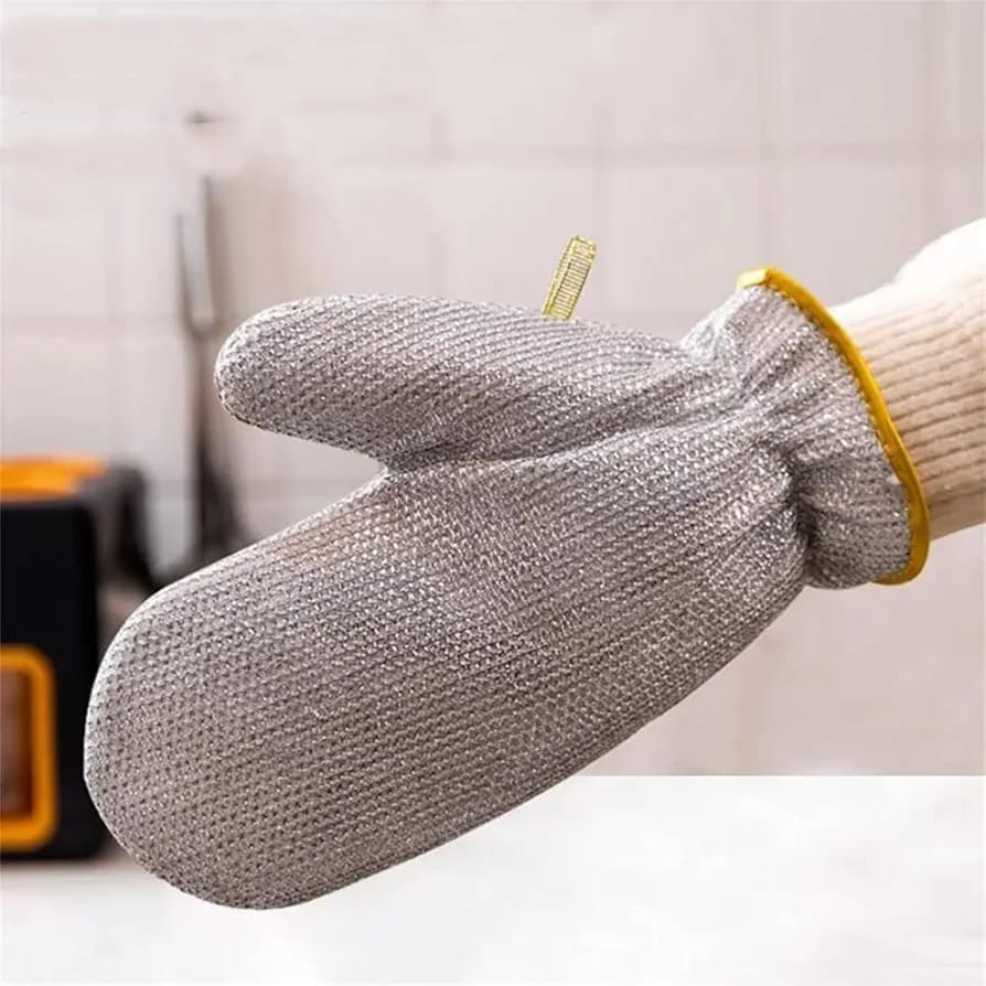 Wire Hand Gloves, Ideal for Washing Dishes, Multipurpose Cleaning, Wet and Dry, Stainless Steel Scrubber, Dishwashing Gloves, Machine Washable-silver-1pair