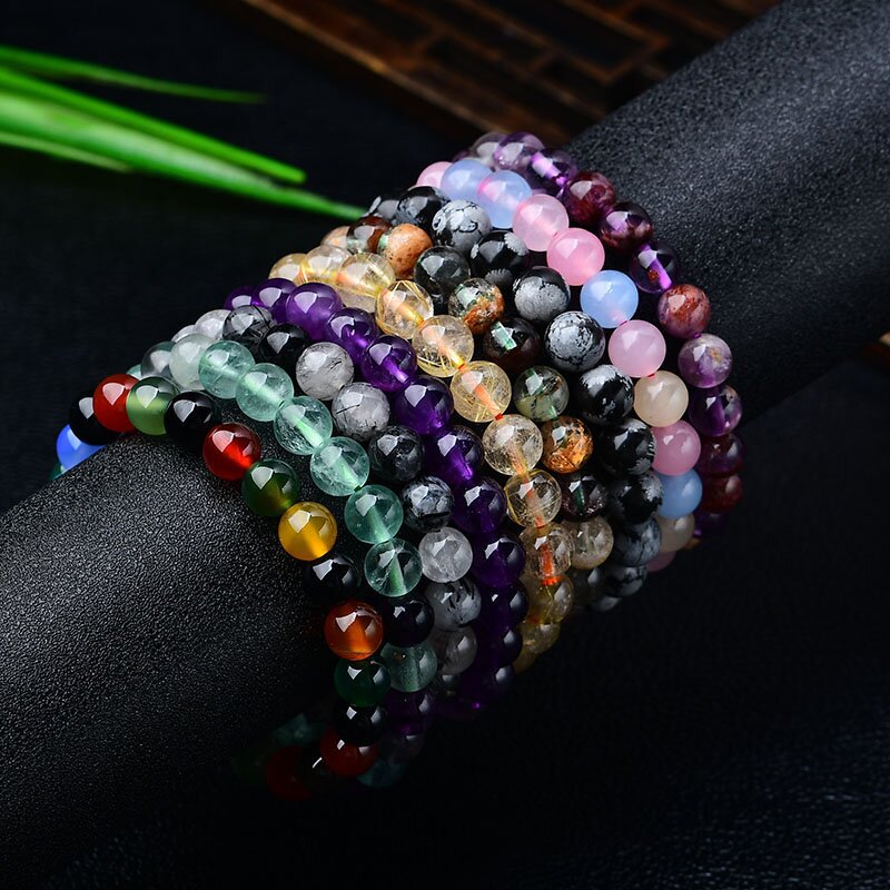 【Top Picks】Natural White Purple Yellow Pink Crystal Bracelet Selection 8mm Single Circle Bracelet Jewelry Accessories for Men and Women Holiday Gifts