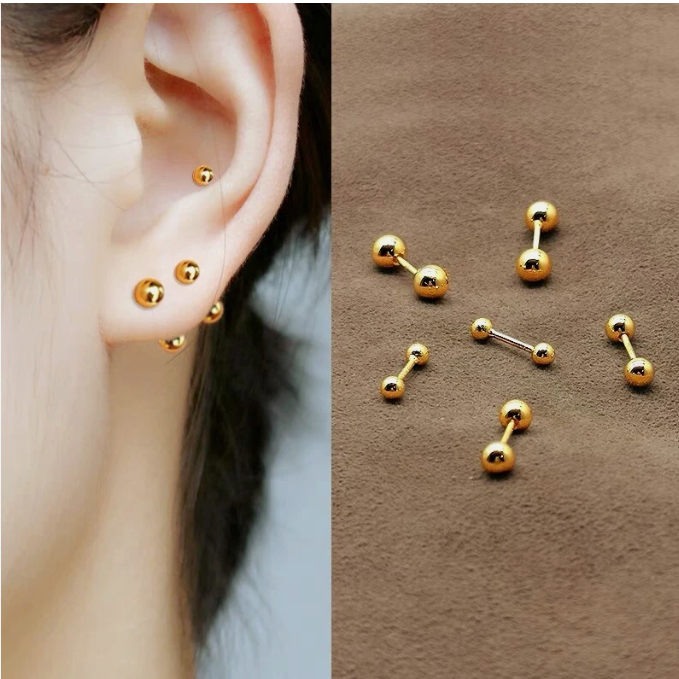 1 Piece Gold Ball Screw Back Stud Earrings | Surgical Stainless Steel | Small Round Stud Earrings for Women & Men