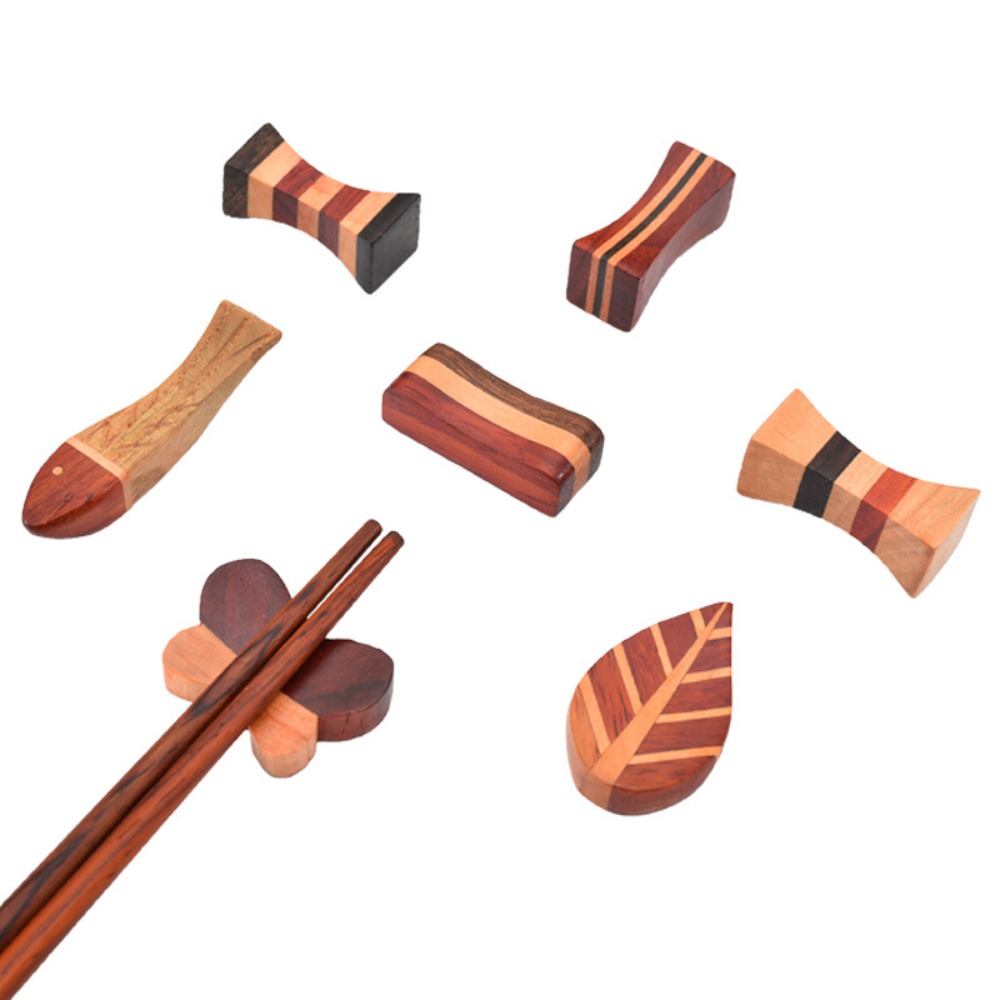 Fashion Japanese Style Wooden Chopsticks Stand Color Block Splicing Chopstick Pillow Chopstick Rest Vintage Kitchen Utensil Storage Rack Fork