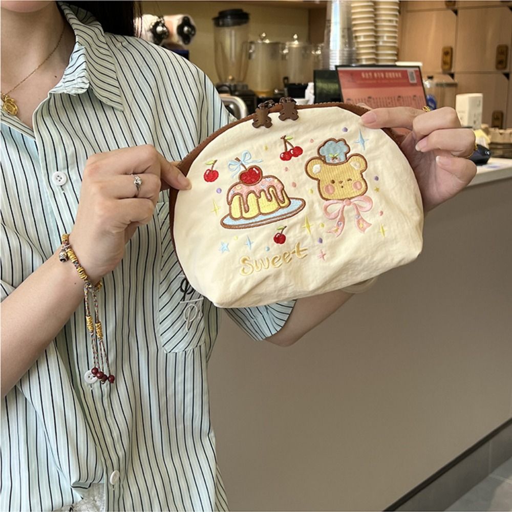 Toiletry Organizer Cartoon Embroidery Cosmetic Bag Cloth Animals Nylon Makeup Bag Flower Portable Skincare Storage Bag Travel