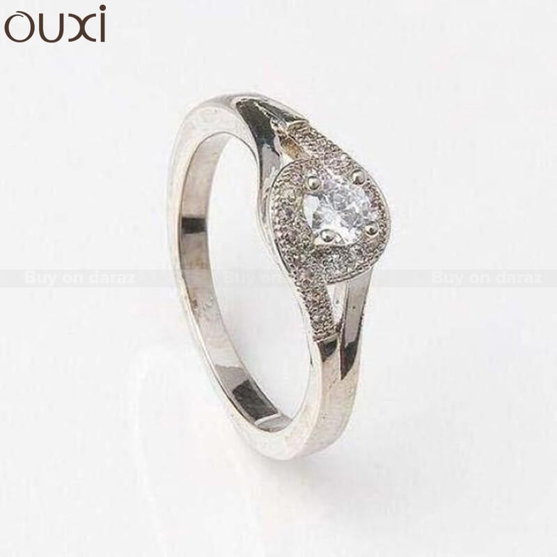 OUXI Silver/White Zircon Round Ring For Women-K40036
