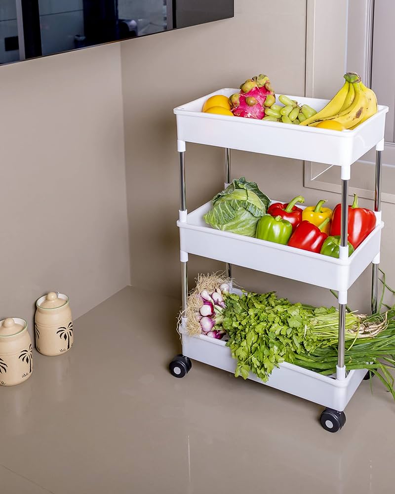 Storage Organizer Rack, Slim Side Space Saver with Wheel, Storage Trolley for Kitchen, Bathroom, Bedroom,Clinic, Office