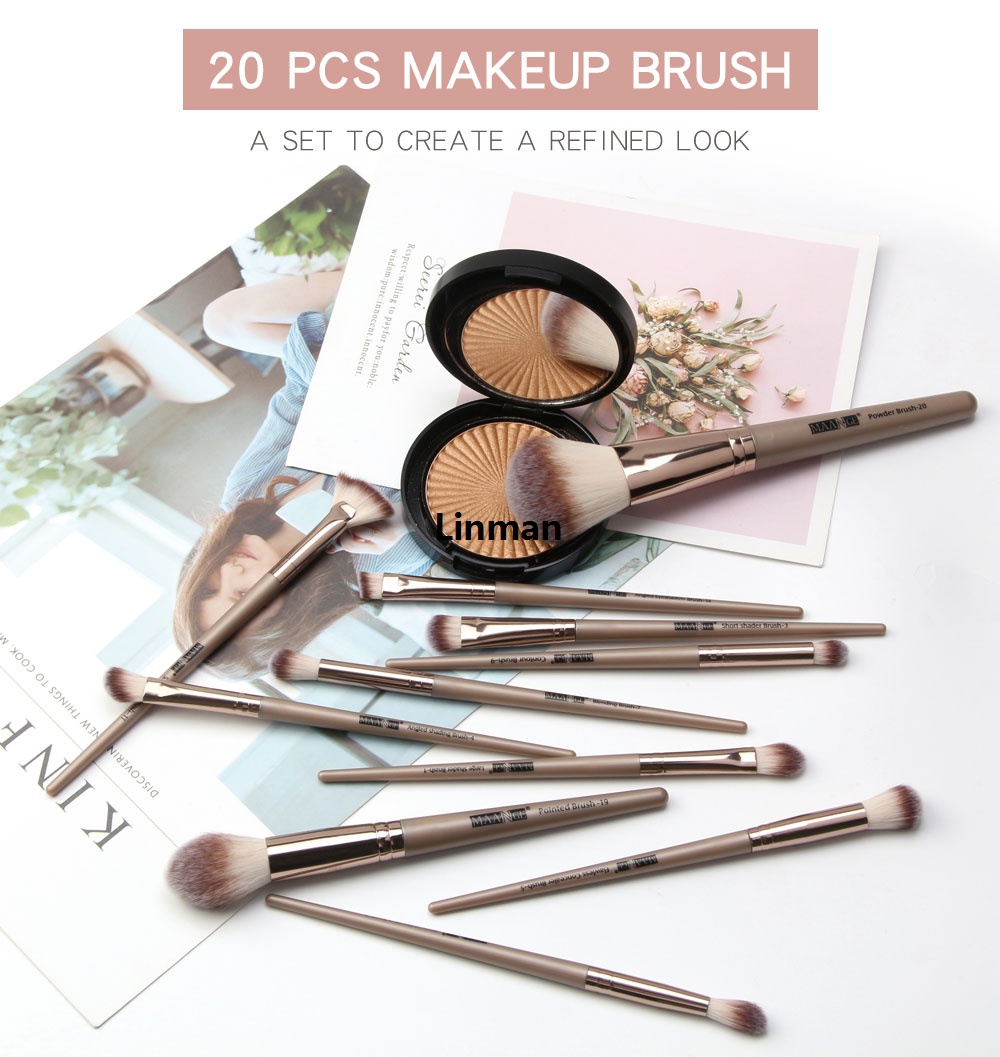 Linman Shadow Foundation Brush Best Makeup Brush Professional Eye MAANGE Luxury 20-Pack Blending Concealer Makeup Tools with Pocket MAG5748JJ+0117f