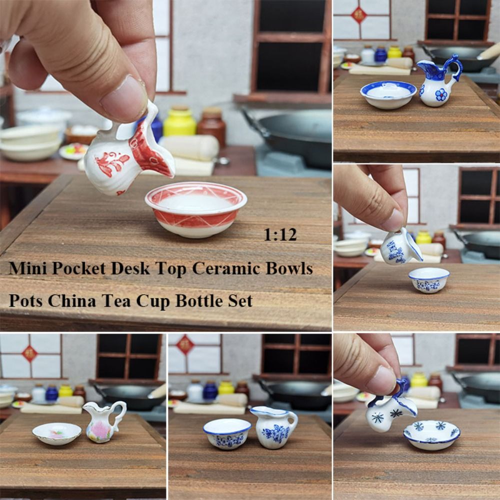 2pcs/set New Mini Doll House Accessories Ceramic 10 Styles China Tea Cup Dollhouse Bottle Set for 1/6 BJD Doll/for 1.5" Doll/for Blythe Doll