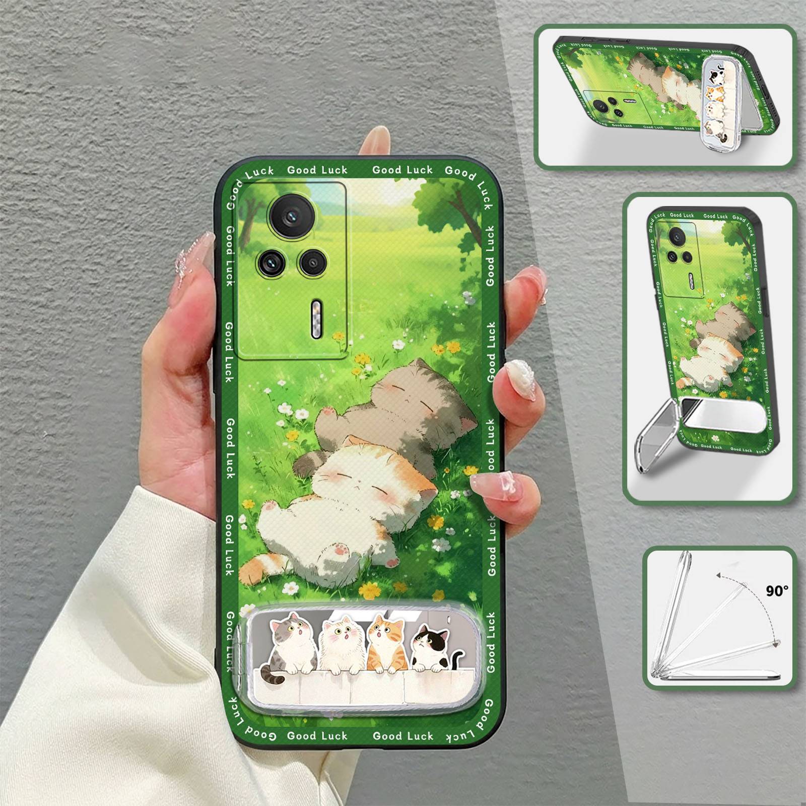 Durable Mirror Phone Case For Redmi K60E Full wrap Shockproof Cute Protective Anti-knock Kickstand Dirt-resistant 3D TPU