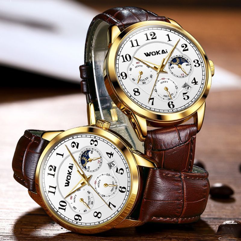 【New Pruduct】WOKAI/ Wokai Genuine Multifunctional Watch Business Digital Trendy High-end Calendar Quartz Watch [Top-notch