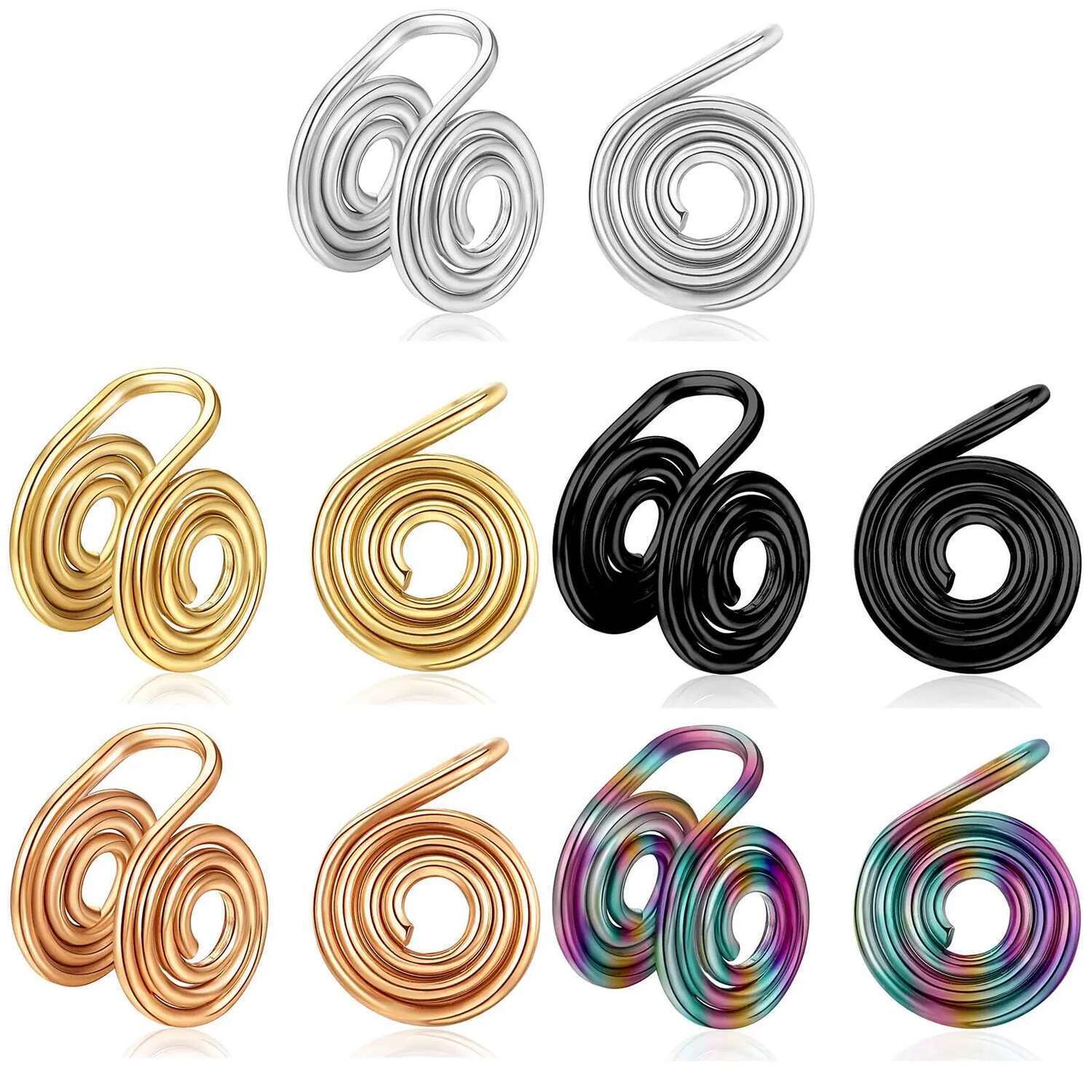 1-5 Pairs 10mm Stainless Steel Spiral Wire Wrapped Clip On Earrings Non Pierced Ear Cuffs Fake Nose Ring Hoop for Men Women