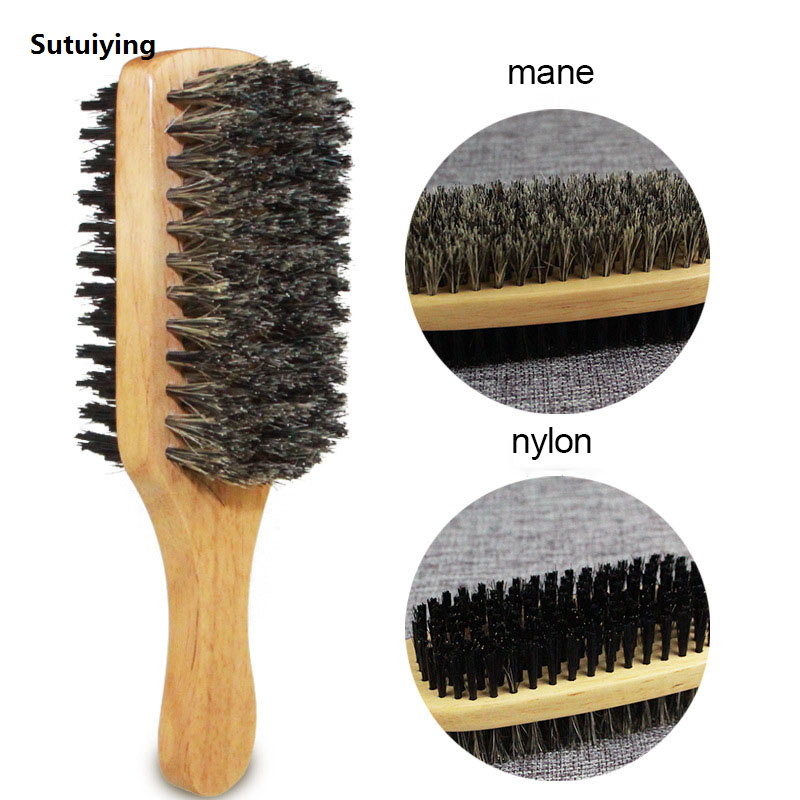 Sutuiying 1PC Men Boar Bristle Hair Brush S/M/L Natural Wooden Wave Brush 2025 New for Male Beard Hairbrush Dual-purpose Double-sided Beard Brush