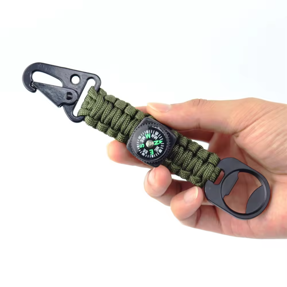 Outdoor 4 in 1 EDC tool survival 550 nylon paracord keyrings with compass and bottle opener
