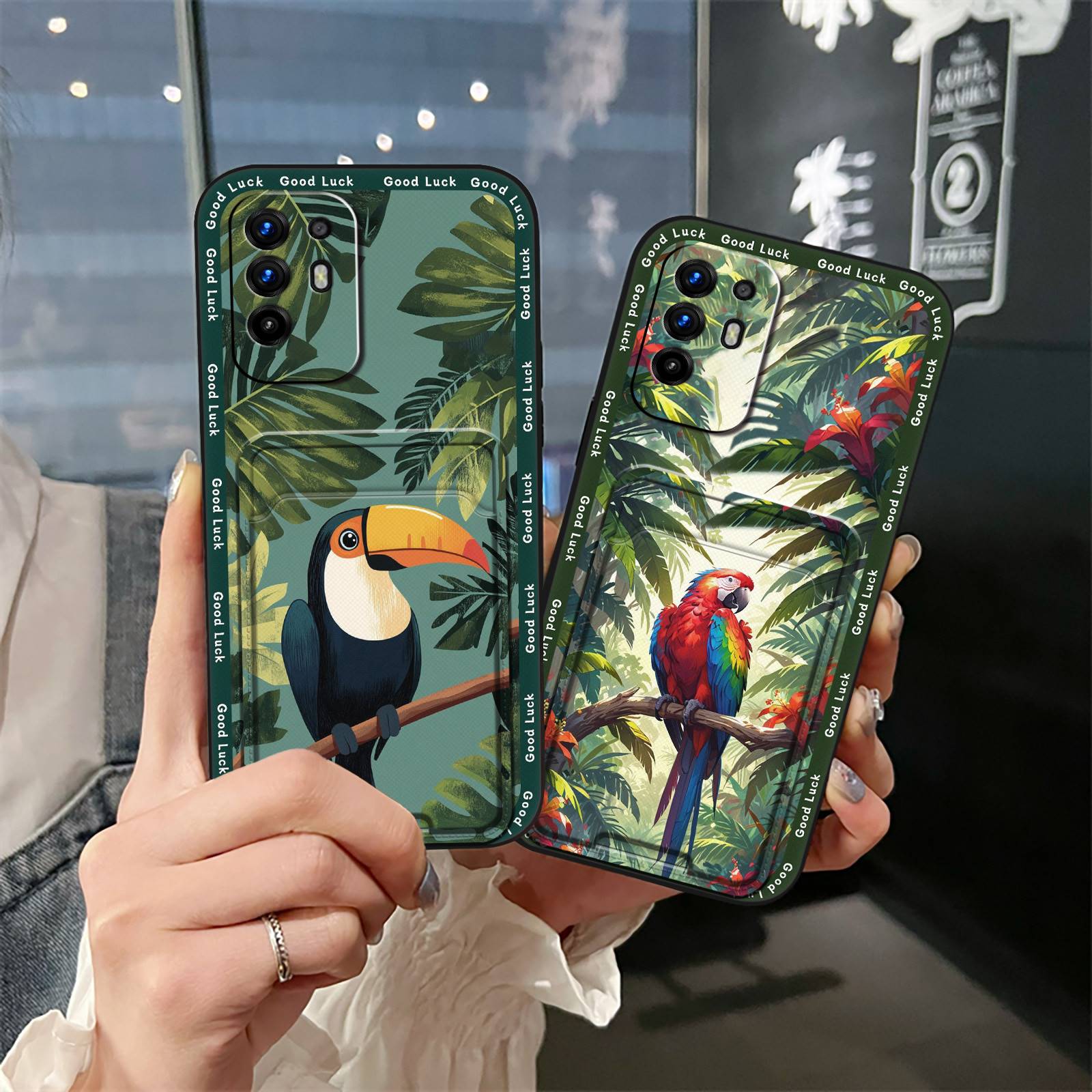 Cute Card slot Phone Case For OPPO A95 5G/A94 5G/Reno5Z Waterproof Dirt-resistant Silicone Cartoon Graffiti Anti-dust