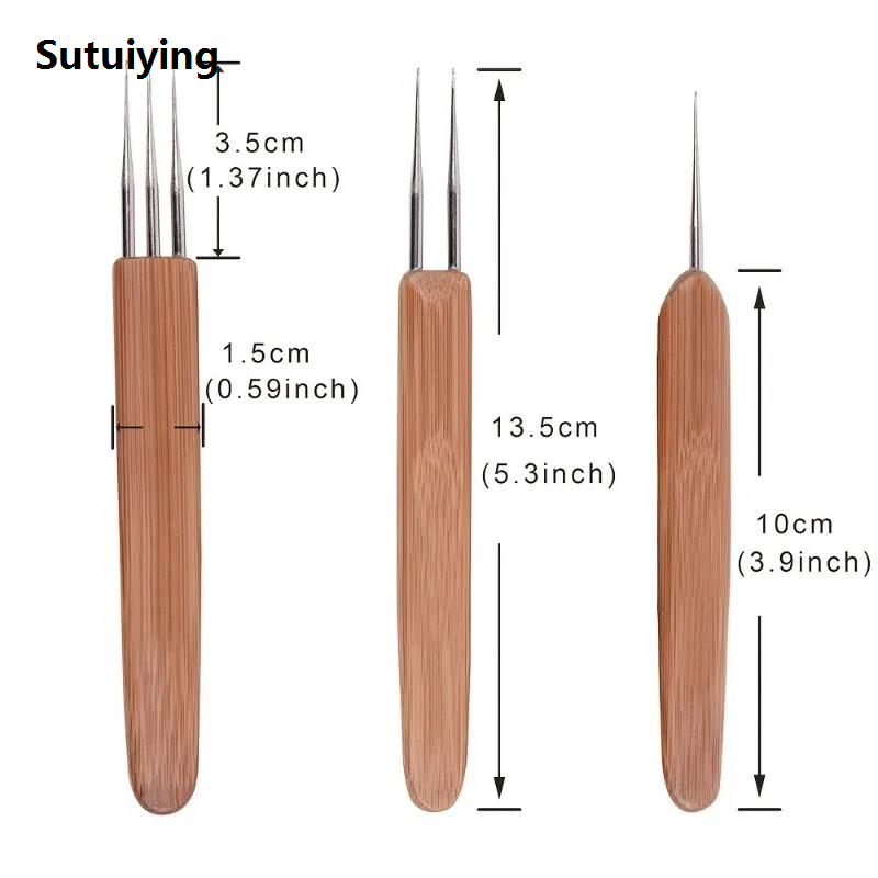 Sutuiying 3Pcs/Set Profeesional Dreadlock Crochet Bamboo Handle Hook 0.5Mm 【2025 Version】 0.75Mm 1-Hook 2-Hooks 3-Hooks Needle For Dreads Lock Needle