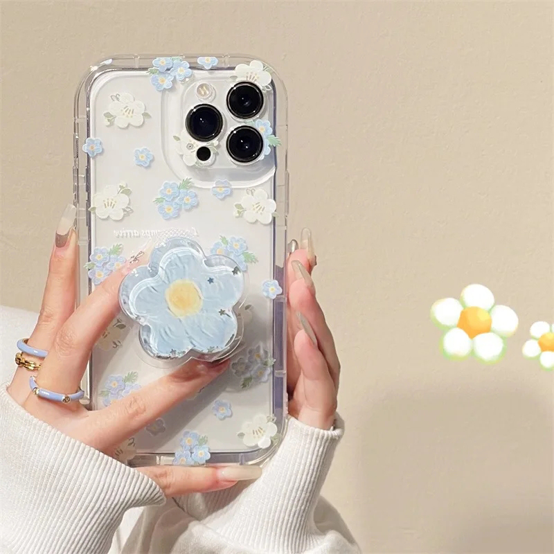 Cute Flower Quicksand Holder Phone Case For Xiaomi Redmi Note 12 13 Pro Plus 4G 5G 11S 11 10S 10 9 Stand Floral Clear Soft Cover