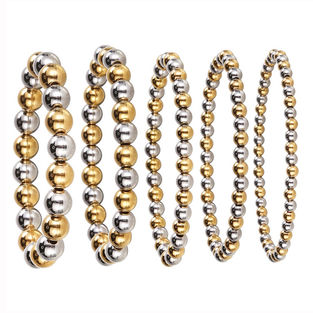 Jewelry Stainless Steel Beaded Bracelets Waterproof Daily Elastic Bracelet Stackable Gold Color Bangle