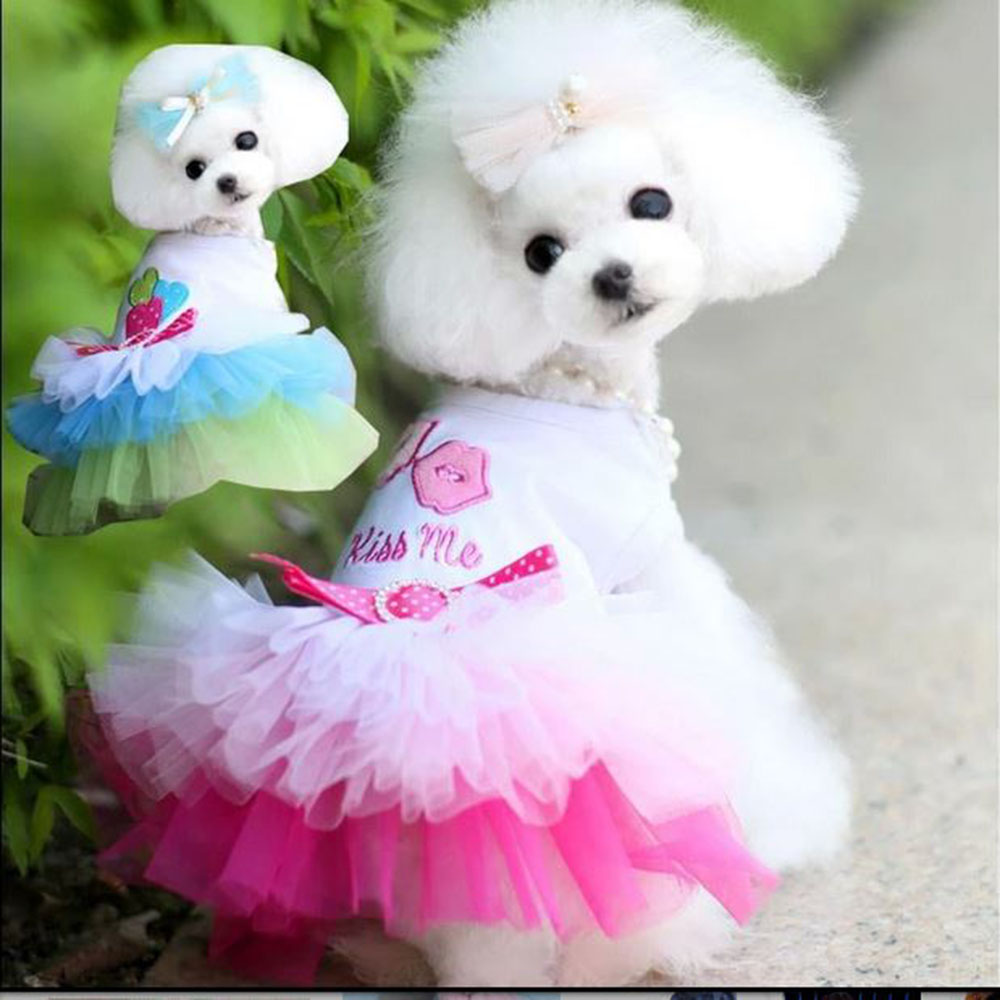 Puppy Lips & Love Heart Print Kiss Me Cotton Lace Tutu Skirt Pet Clothes Small Dog Cat Dress Princess Dress