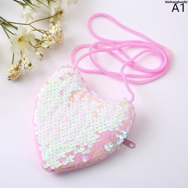 WeihonghunfeiBargain price Creative Sequin Coin Purse Little Girl Messenger Love Shoulder Bag Coin Purse