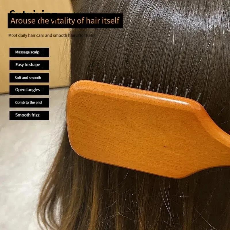 Sutuiying Wooden Airbag Massage Comb Scalp Care Female Curly Hair Household Luxury High-grade Anti-static Hair Loss Large Board Makeup Comb