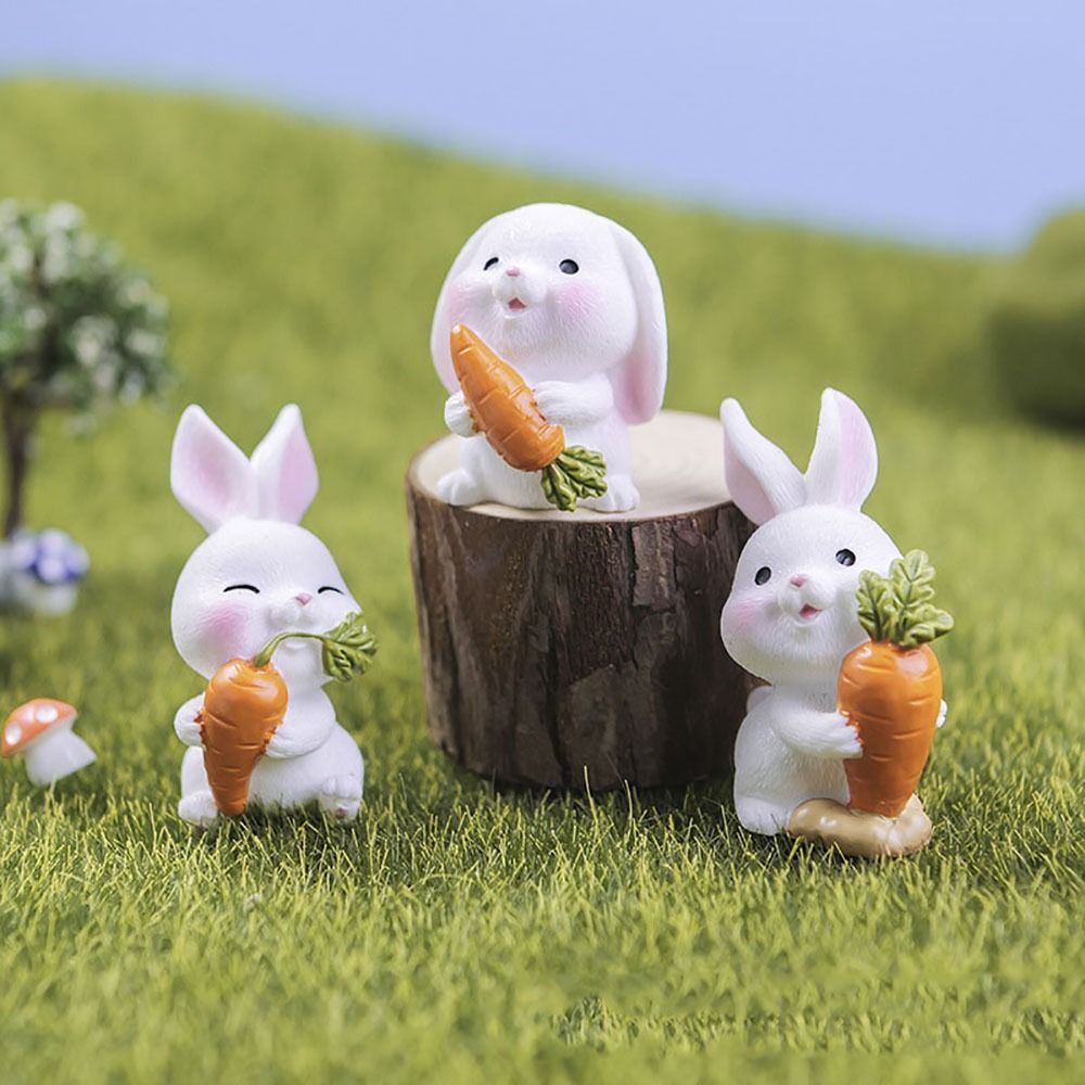 Gift Cartoon Miniature Rabbit Figurine Mini Fairy Garden Carrot Bunny Statue Bonsai Ornament Easter Miniature Resin Hare