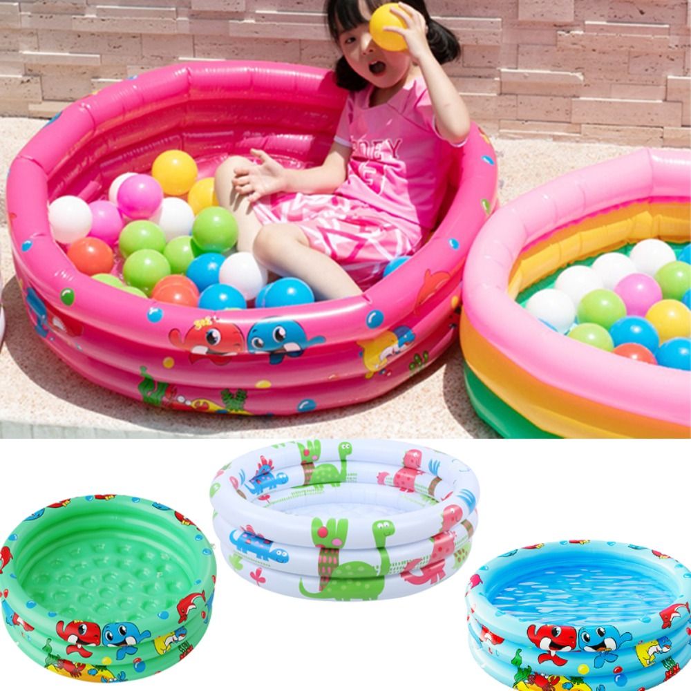 Cartoon Reusable Inflatable Swimming Pool Double Layer Round Toddlers Swimming Pool Thickened Kids Water Toys Little Pump Dinosaur Pool Party Round