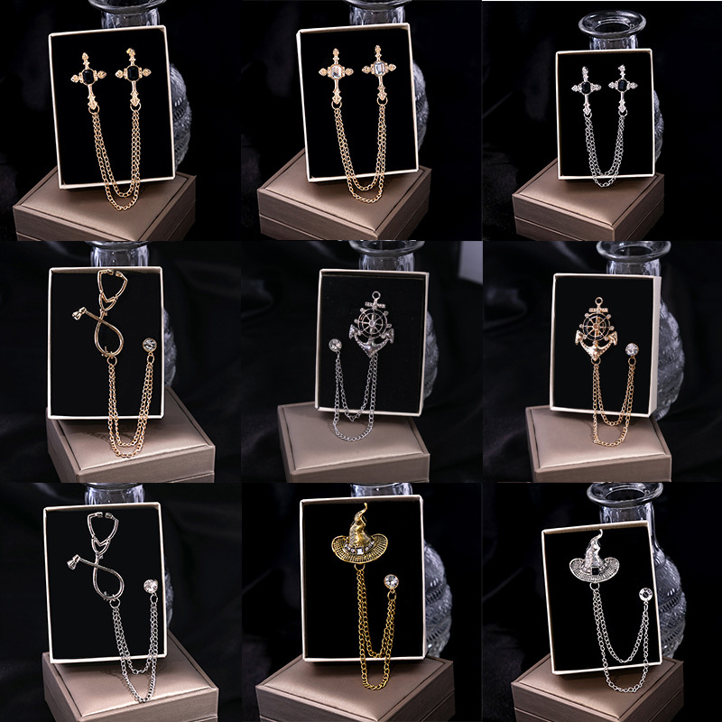 Korean Metal Tassel Chain Brooches Vintage Cross Crystal Lapel Pins Wedding Party Badge Clothing Accessories Suitable For Both (Unisex) (1 Pcs)