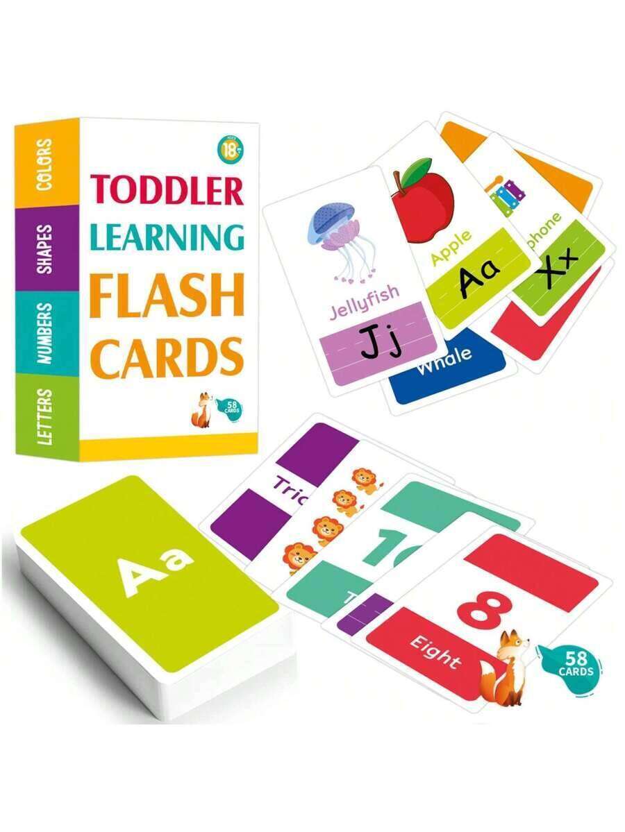 58pcs Numbers Cards 2-4 Year Old Kids Early Learning Color, Number, Shape, Animal, ABC English With Double Lamination, For Pre-School Of Colors, Numbers, Animals, Enhance Cognitive Development School, Student, Stationery, School Supplies, Education Toy,
