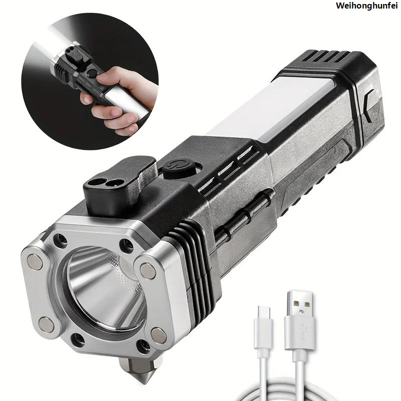 Weihonghunfei2025 NEW Super Bright Rechargeable LED Flashlights Automobile Safety Hammer, Car Multi-Function Torch Light Car Window Breaking Light New
