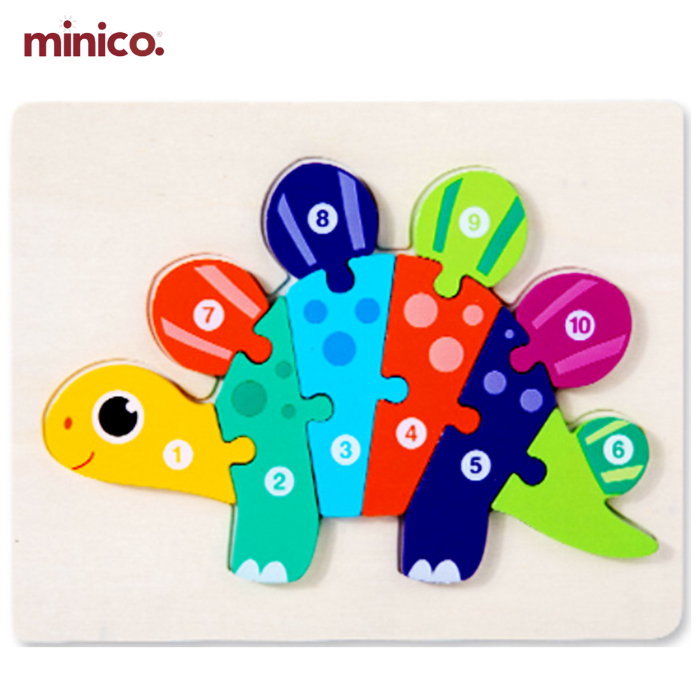 Wooden Dinosaur Jigsaw Puzzle for Kids - Number Learning Educational Toy for Toddlers | Montessori 3D Animal Block Puzzle for Preschool Boys & Girls
