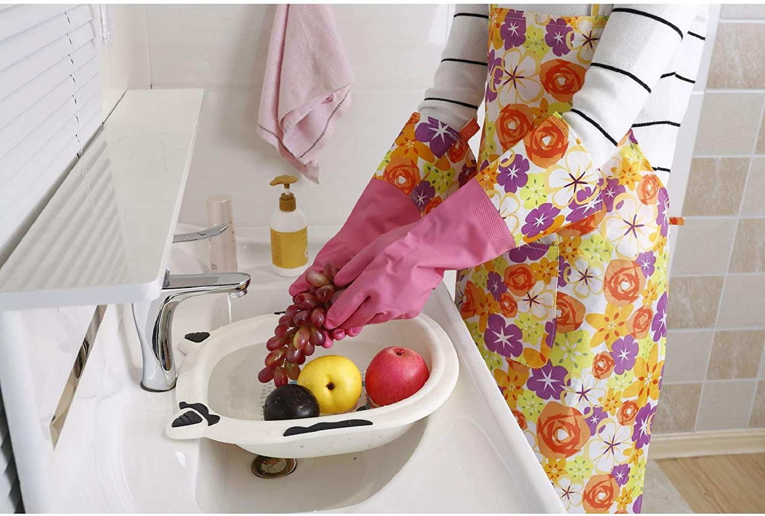 Dishwashing Gloves For Cleaning, Thick Gloves for Kitchen, Restroom and Home, Long Sleeves One Size Fits All