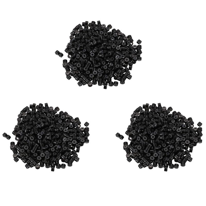 OUMERY 1500 Pcs Black 5mm Silicone Lined Micro-Ring Links Beads for I Stick Hair Extension Installation and Feathers