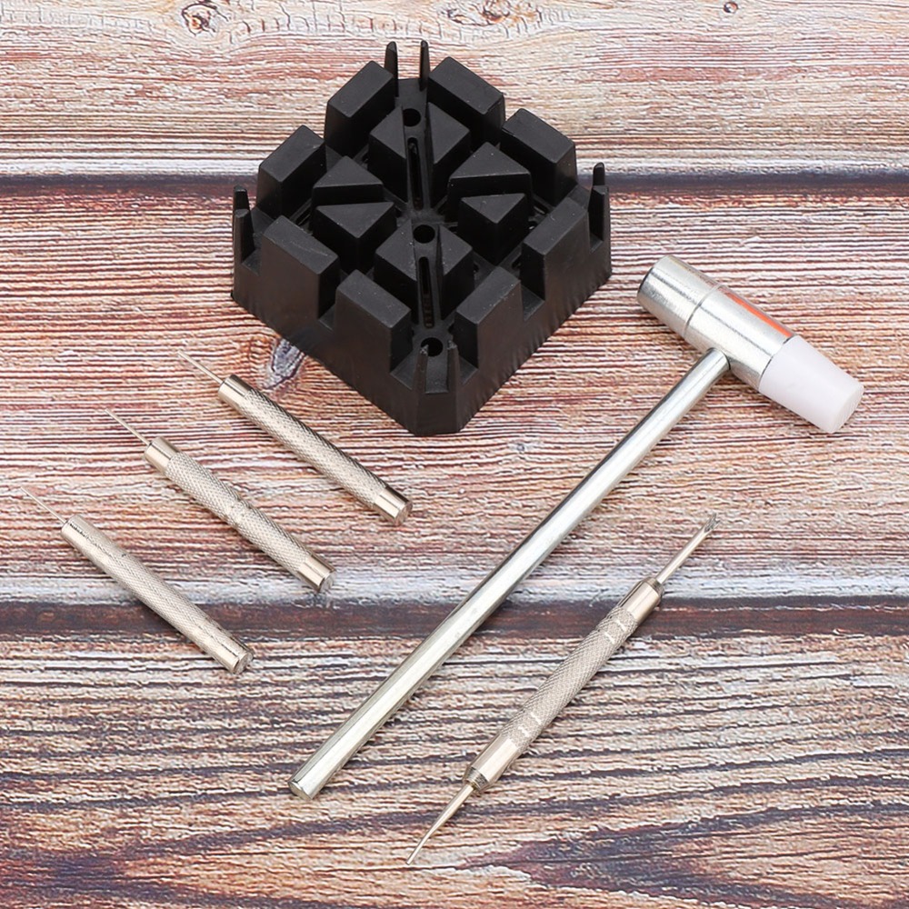 6Pcs Professional Metal/Plastic Material Watchband Remover Black Base Silver Tool Watch Repairing Tool Watch Hammer Jewelers