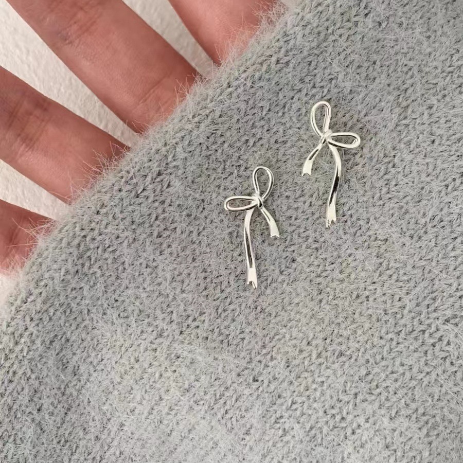 【New Arrivals】Bow Ribbon Ear Pin Women's 925 Silver Plated Sweet Gentle Exquisite Earrings Niche Design High-end Earrings