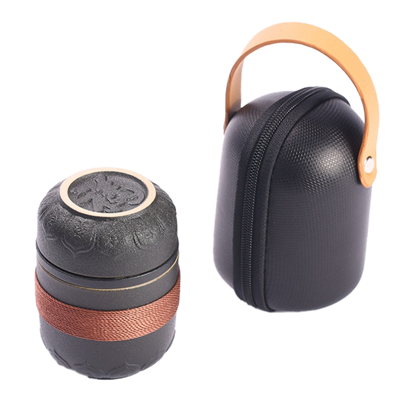 Portable Black Pottery Tea Set for Travel and Home Use, Office Cups Ceramic Tea Coffee Container With Bag A
