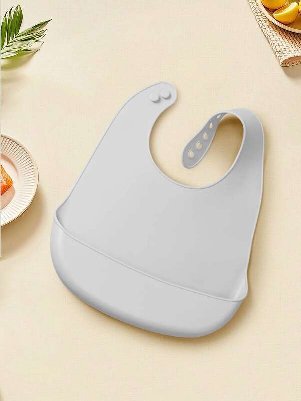 1pc Baby Silicone Bib Gray Solid Color Soft Waterproof Easy To Clean Food Grade Bpa Prevents Dirty Clothes BPA Free