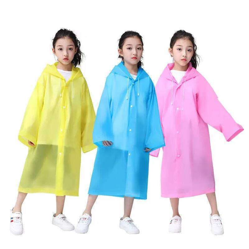 poncho Waterproof reusable with hood Childrens outdoor travel portable transparent raincoat