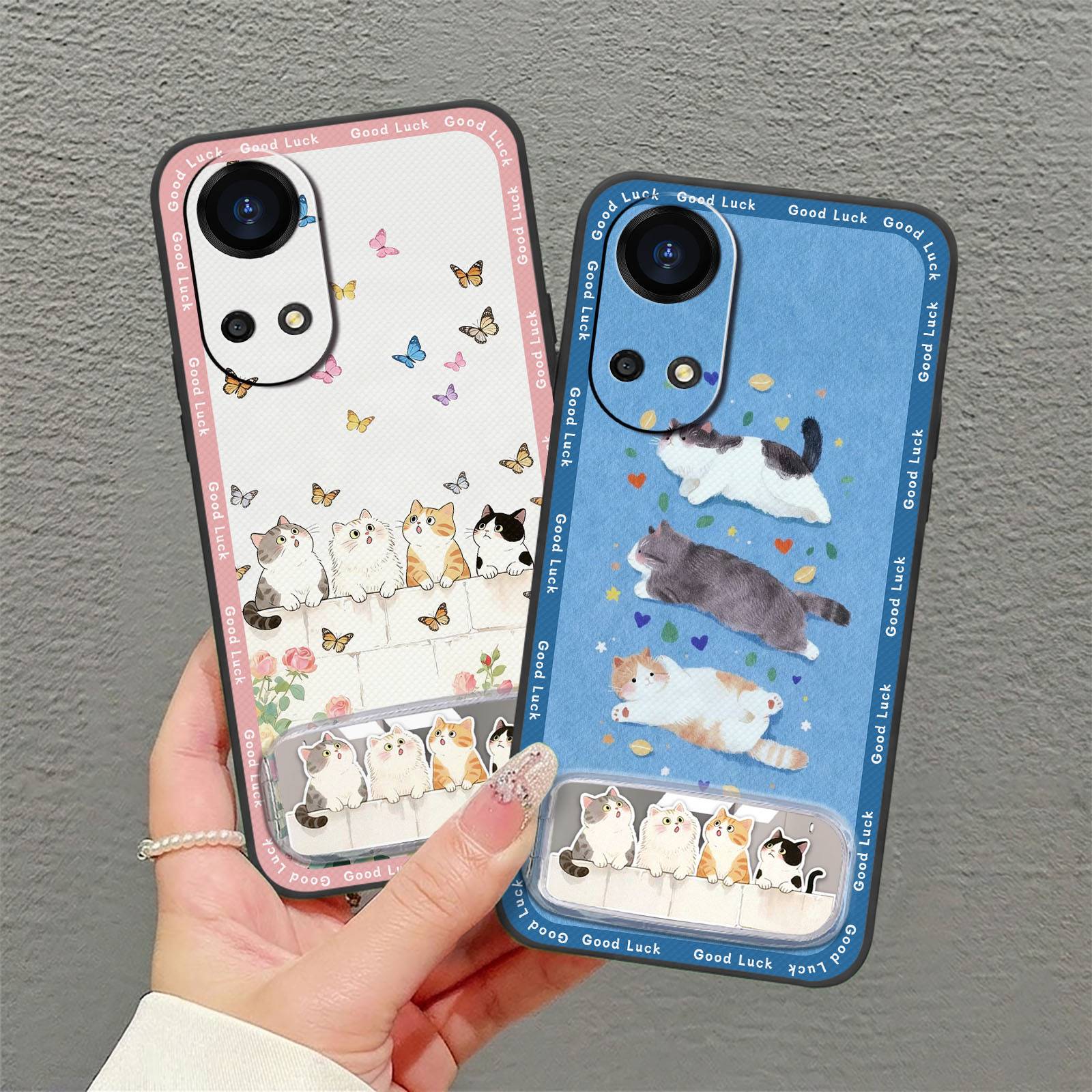 TPU Phone Pouch Phone Case For Huawei Honor Play30 Plus Kickstand Embroidery Silicone Anti-dust Protective Anti-knock 3D