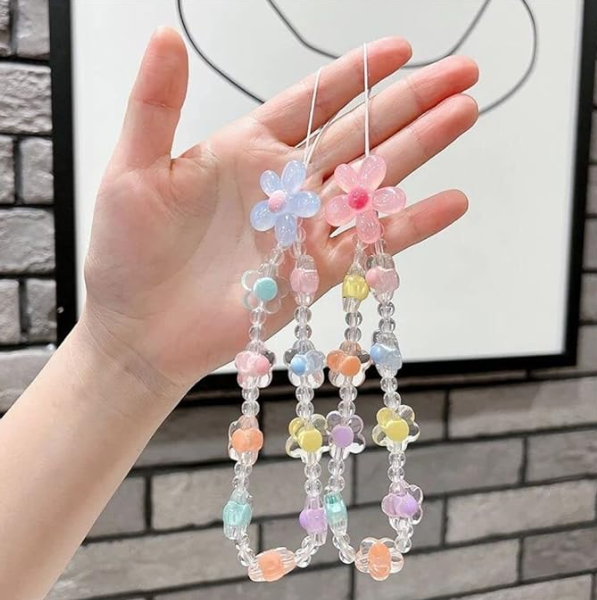 1 Piece Floral Beaded Wrist Phone Chain Lanyard - Cute Key & Phone Hanging Rope with Adorable Small Flower Wrist Wraps