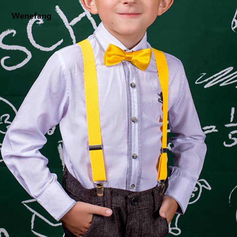 Wenefang New Soild Color Children Belt Baby Boys Girls Colorful Suspenders New Clip-on Y-Back Braces Bow Tie Elastic Kids Adjustable Gift