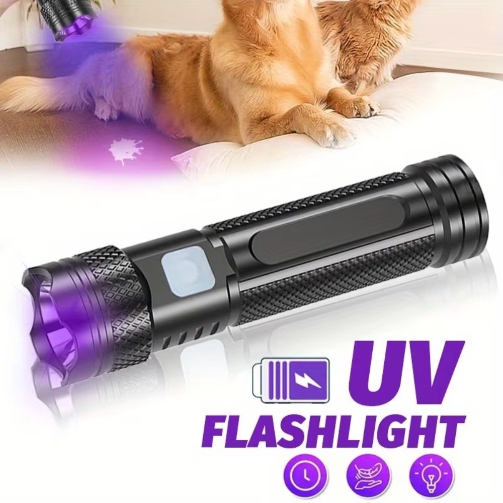 New 365nm UV Flashlight Mini USB- C Rechargeable Mini Flashlight Handheld Portable 365nm Purple Light Wick For Pet Stains