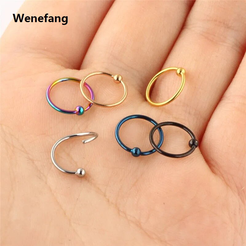 Wenefang 1pcs Circle Surgical Steel Captive Bead Ring Ear Hoop Nose Ring Loop Ear Tragus Cartilalge Piercing Ring Body Jewelry Earring
