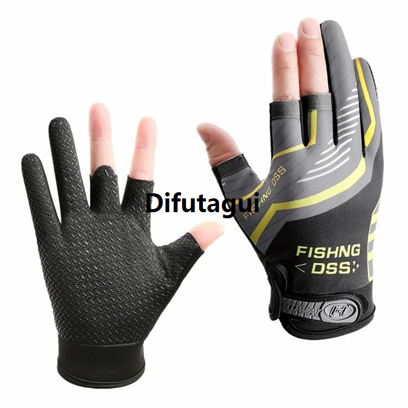 Difutagui New Fishing Gloves for Men Summer Fishing Road Sub Sunscreen and New Anti Slip Ice Silk Breathable Thin Three Finger Cut Gloves