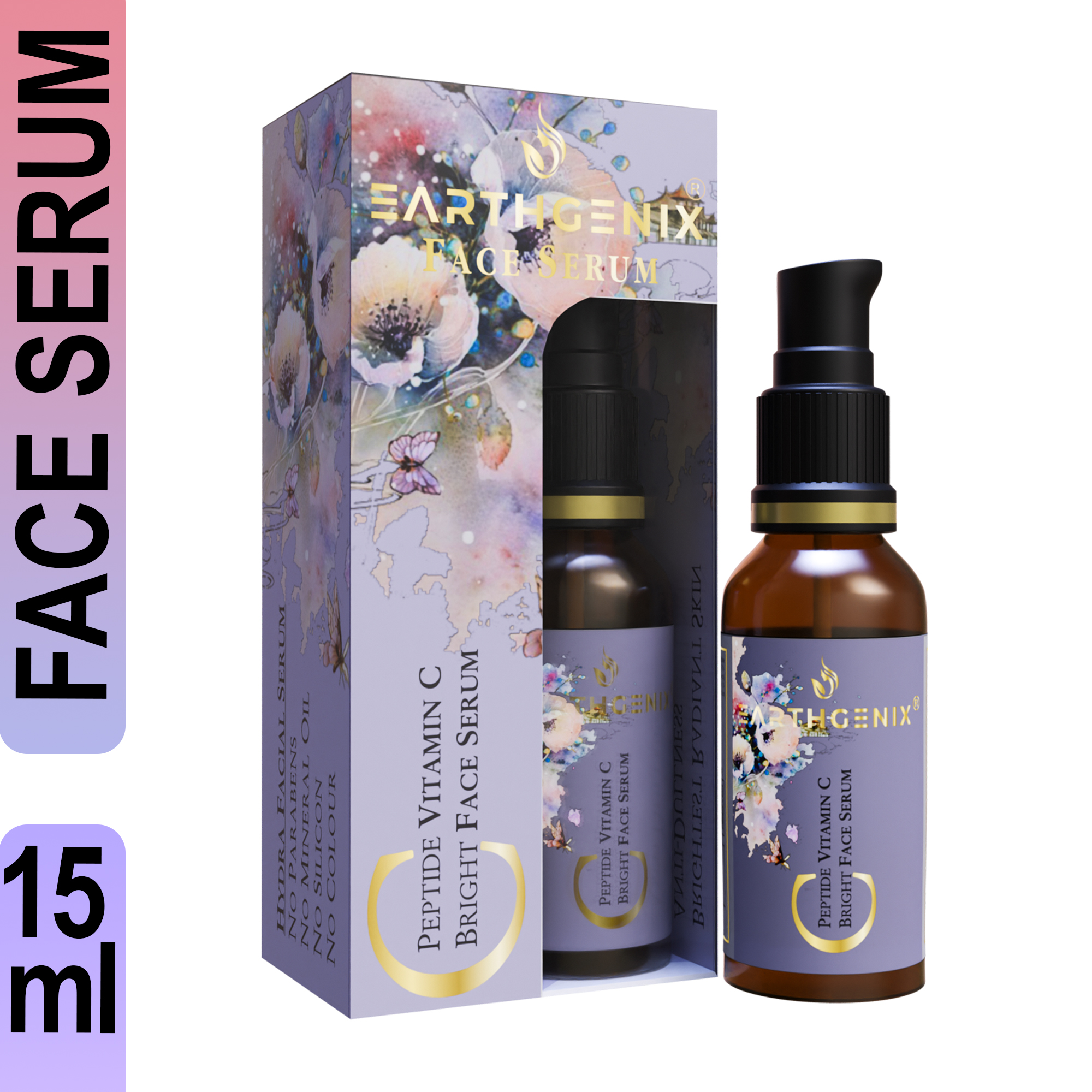 Earthgenix Peptide Vitamin C Bright Face Serum with Hyaluronic Acid (15ml), for Brightest Radiant Skin