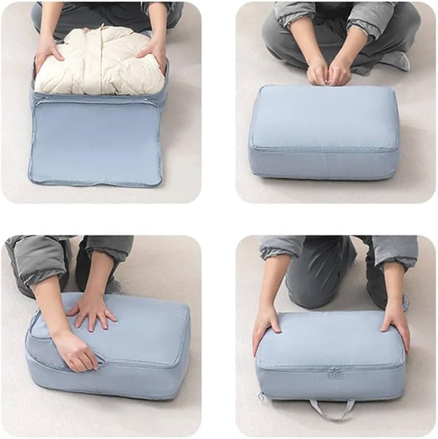 2PCS Compression Packing Cube Wardrobe Drawer Puffer Jacket Storage Foldable Luggage Suitcase Organizer Compressed Travel Clothes Bag(Beige,40X30X18)
