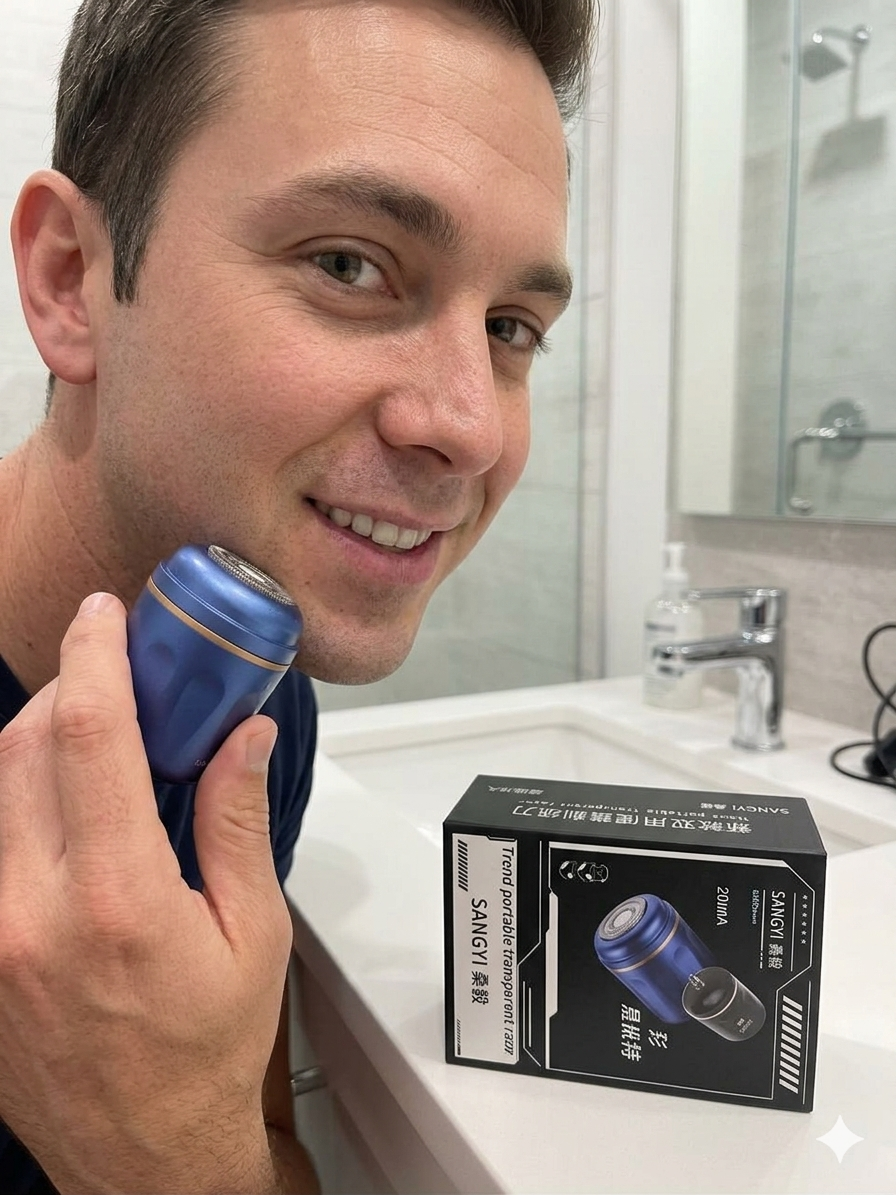 Shop Point SANGYI 2-in-1 Portable Electric Shaver & Nose Hair Trimmer Kit for Men - Rechargeable Mini Rotary Razor, Dual-Use Grooming Set, USB Charging, Premium Gift Box