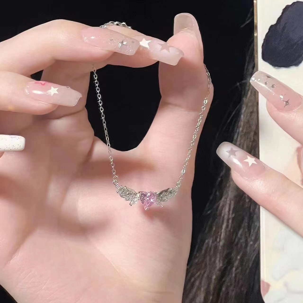 【Mega Sale】Pink Diamond Love Angel Wings Ins Light Luxury High-end All-match Sweet and Gentle Bracelet Gift